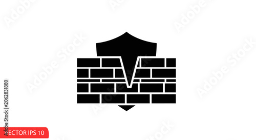 Black shield on brick wall icon.