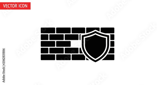 Black shield on brick wall icon.