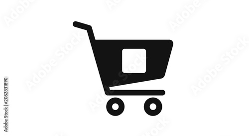Black shopping cart icon on white.