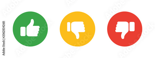 Foto Like neutral dislike icon set featuring simple hand gesture ratings for positive, middle, and negative feedback in clean vector interface design