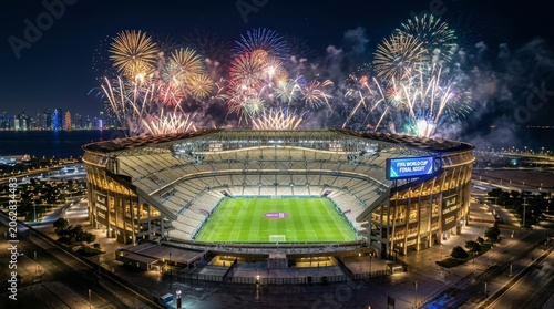American Football Stadium Fireworks Display Night.