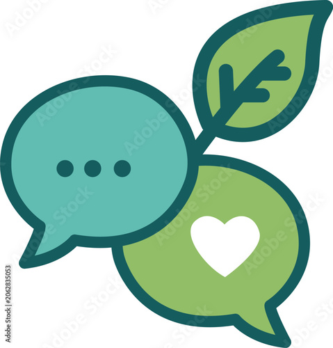 Eco-Friendly Communication Vector: Speech Bubbles with Leaf and Heart