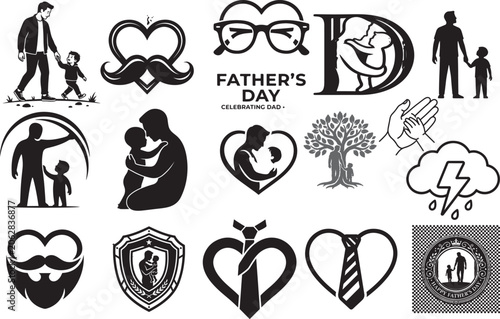 Father's Day Celebration Icons and Graphics Collection with Dad and Child Silhouettes Keywords: father son, dad child, family, love, bond, celebration, fathers day