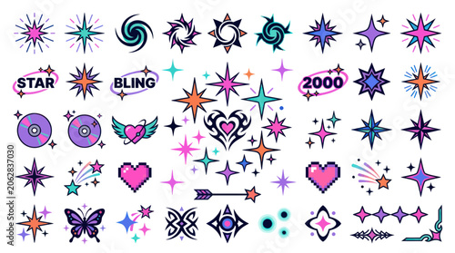 Foto Y2k aesthetic stickers and retro futuristic graphic elements