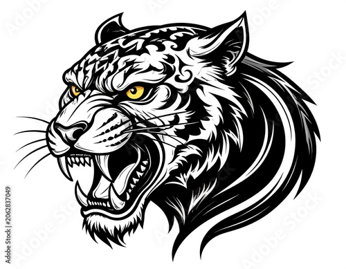 Fierce Roaring Tiger Head Illustration on Light Gray Background