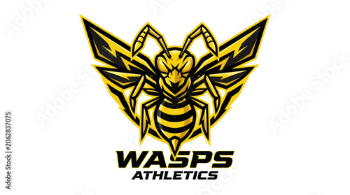 Schilderij op canvas Angry wasp athletics mascot with sharp wings and stinger