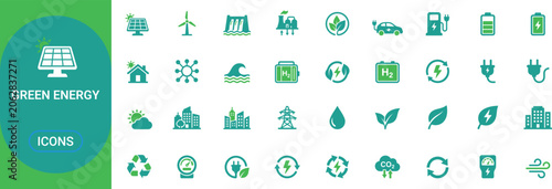 Foto Green energy solar wind hydro electric car battery hydrogen fuel city power sola