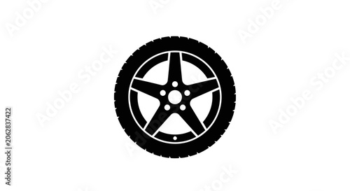 Black car wheel with five spokes.