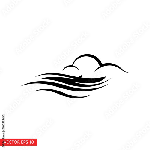 Black Cloud and Wind Icon Graphic.