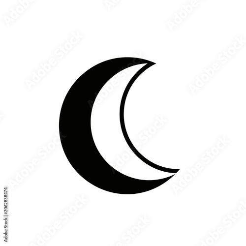 Black crescent moon symbol icon.