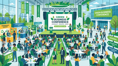 Tableau sur toile Green Business Conference Illustration with People Networking at Sustainability