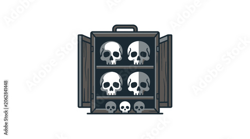 Tablou pe pânză Cabinet containing collection of human skulls