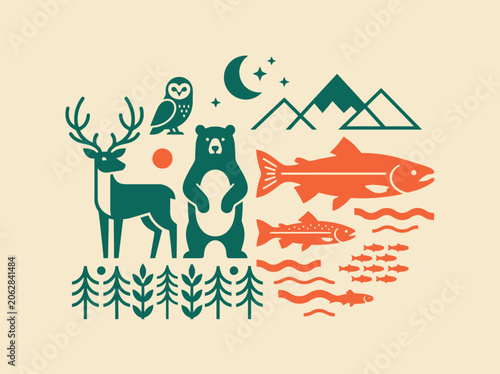 Photography A flat vector illustration of wild forest animals and nature