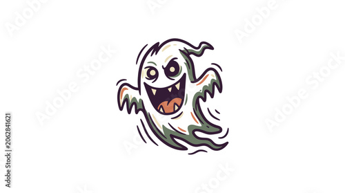 Fotografi Cartoon ghost with sharp teeth and spooky expression.
