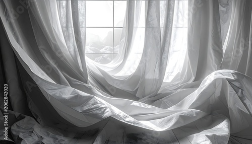 Ethereal Sheer Curtains Flowing in Soft Daylight by Window Interior