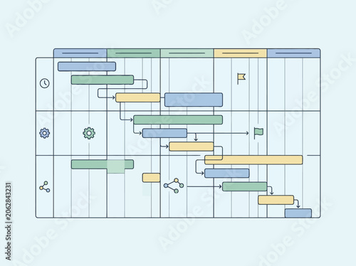Schilderij op canvas A colorful project management gantt chart illustration