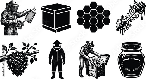 Konstfotografi Beekeeping and Honey Production Collection Featuring Beekeeper Hive Honeycomb Di
