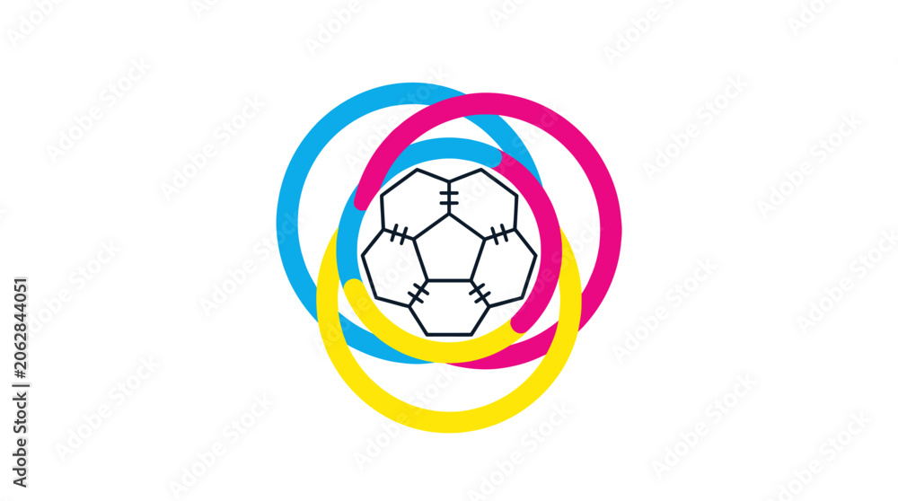 Fototapeta premium Soccer ball logo with colorful overlapping circles.