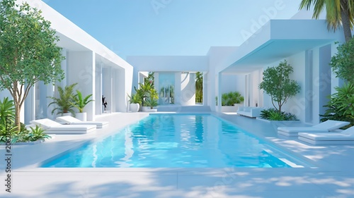 Modern luxury villa with swimming pool and garden