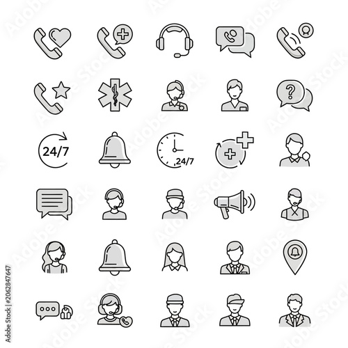 Customer service icons and people.