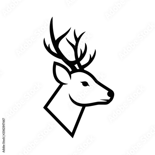 Deer head with large antlers profile.