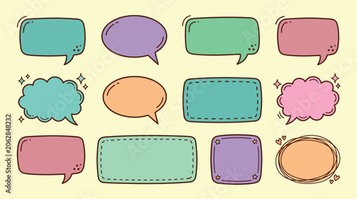 Variety of hand drawn speech bubbles and thought balloons for creative projects