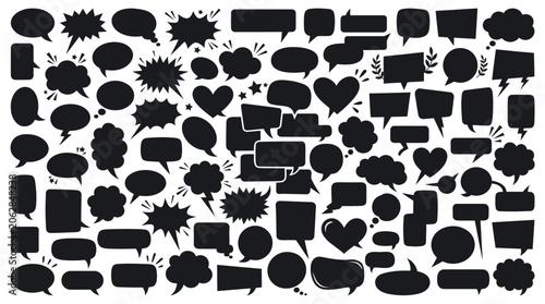 Collection of black speech bubbles comic book elements and graphic design assets