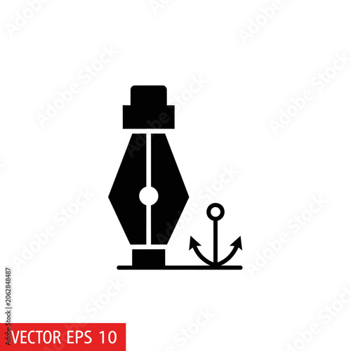 Inkwell with anchor symbol vector graphic.