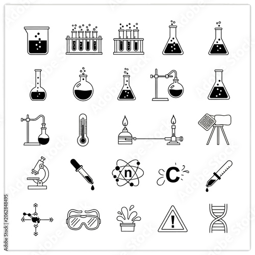 Laboratory Equipment Science Lab Icons Set.