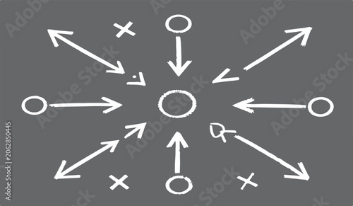 Hand-Drawn Focus Circle with Arrows and Symbol Doodle Line Art Emphasis and Abstract Center Illustration.