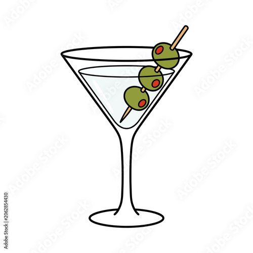 Fotografie A simple illustration of a martini glass with green olives