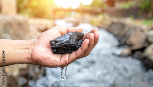 Hands Holding Water over a Stream.