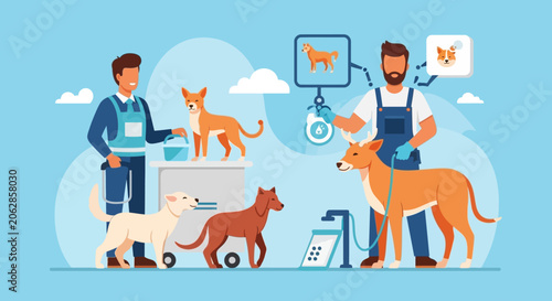 Fotografie Veterinarians with dogs in clinic.