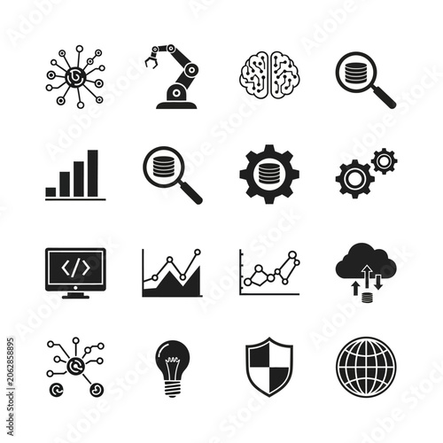 Black and white technology icons.