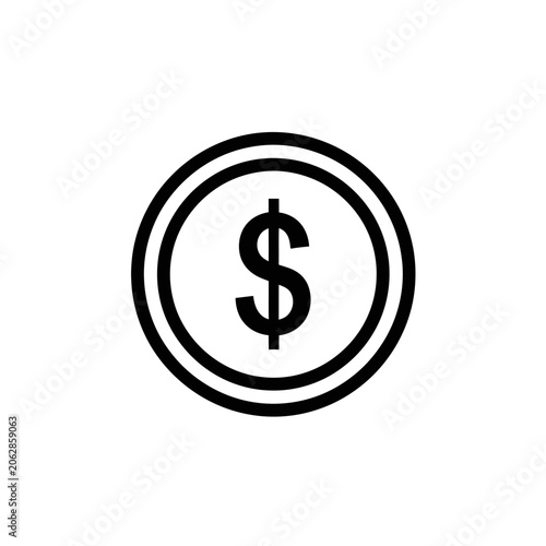 Black dollar sign coin symbol icon.