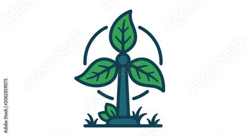 Foto Green energy concept: stylized plant with turbine blades symbolizing renewable resources