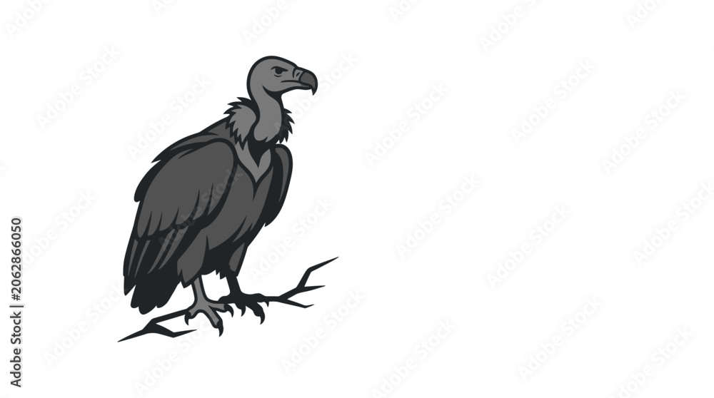 Fototapeta premium Vulture perched on branch stylized illustration minimalist art