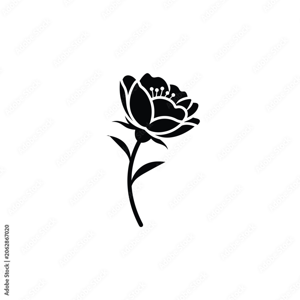 Obraz premium Black Silhouette of a Single Rose.