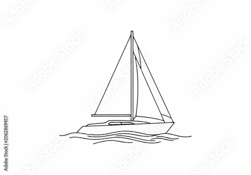 Minimalist Line Art Drawing of a Sailboat on Water.