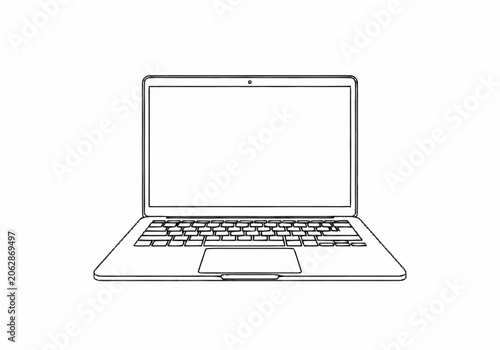 Minimalist Line Art Drawing of an Open Laptop Computer.