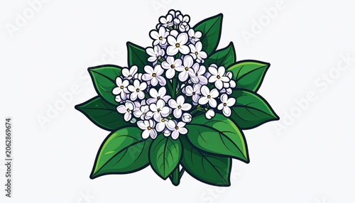White Flowers with Green Leaves Cluster.