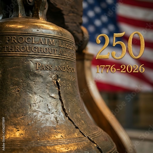 Liberty Bell close up with 250 years gold text.