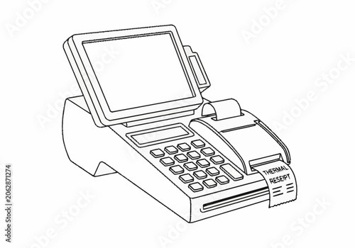 Point of Sale Terminal with Receipt Printing Line Art.