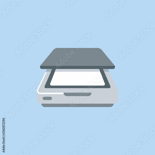 A flat vector illustration of a modern document scanner
