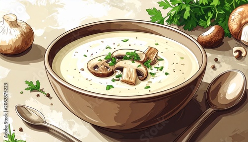 Creamy mushroom soup with garnish