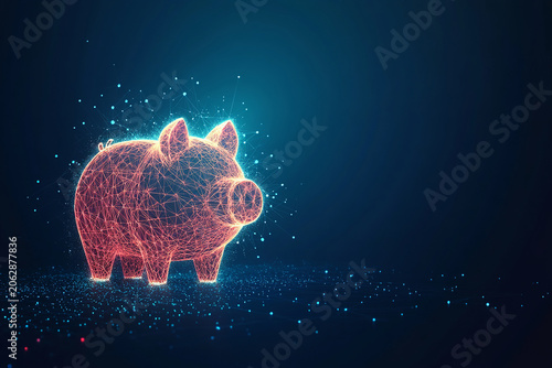 Futuristic design with network lines and points emphasizes innovation, data management, and the secure future of personal wealth.
