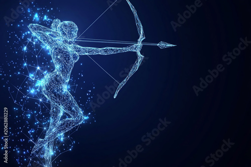 Futuristic design with lines and points emphasizes focus, target achievement, and the transformation of classic skill into a modern digital concept.