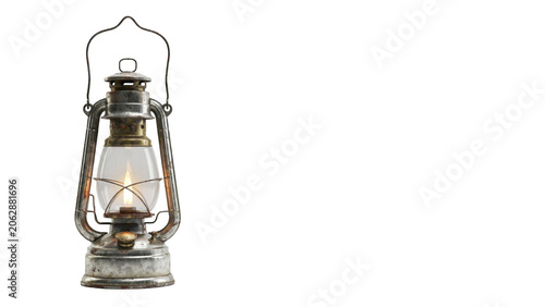 Foto Old metal oil lantern with a glowing flame burning inside