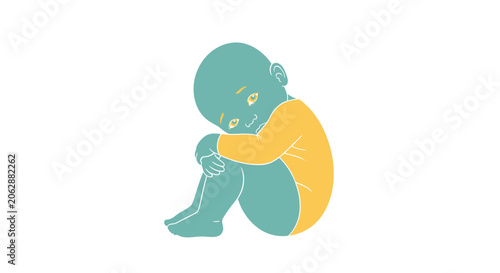 Foto Sad little baby sitting alone crying.