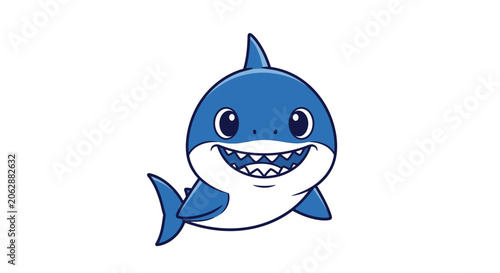 Smiling cartoon blue shark character.